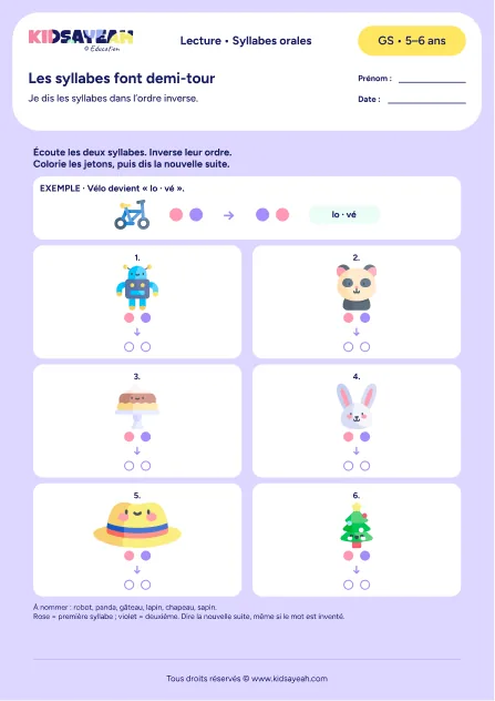 Inverser deux syllabes avec des jetons de couleur en GS — fiche à imprimer
