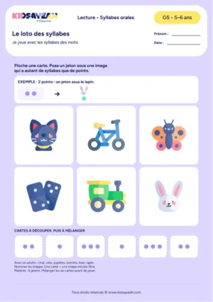 Loto des syllabes avec cartes de points à imprimer en GS — fiche à imprimer