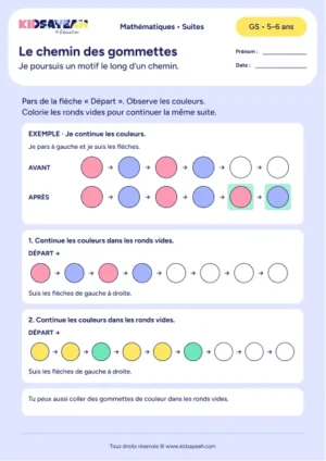 chemin de gommettes avec une suite de couleurs en GS — fiche enfant