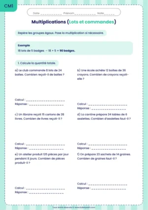 Résoudre des problèmes de lots et commandes au CM1 : fiche Lots et commandes