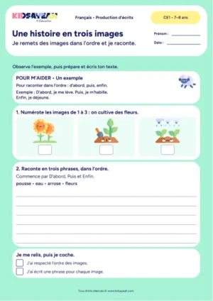 Raconter la culture des fleurs avec trois images au CE1 — fiche de production d’écrits à imprimer
