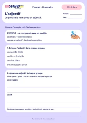 Reconnaître et ajouter un adjectif au CE1 — fiche de grammaire CE1 à imprimer