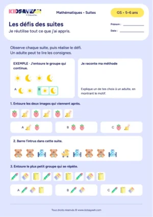 défis de suites et de motifs en GS — fiche enfant