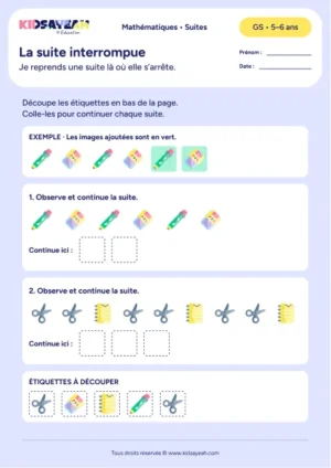 suite interrompue de fournitures scolaires en GS — fiche enfant