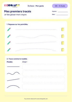 traits vagues et courbes GS à imprimer — aperçu de la fiche Mes premiers tracés