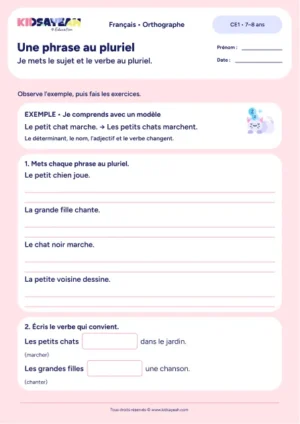 Transformer une phrase au pluriel en accordant sujet et verbe au CE1 — exercices à imprimer