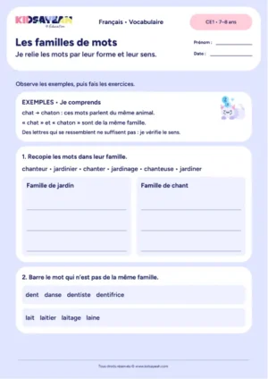 Trier les familles de jardin et chant puis repérer les intrus au CE1 — fiche à imprimer