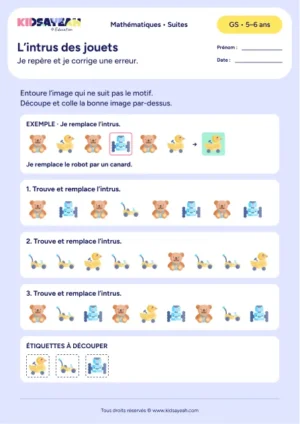 intrus dans une suite de jouets en GS — fiche enfant